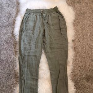 Khaki green linen joggers